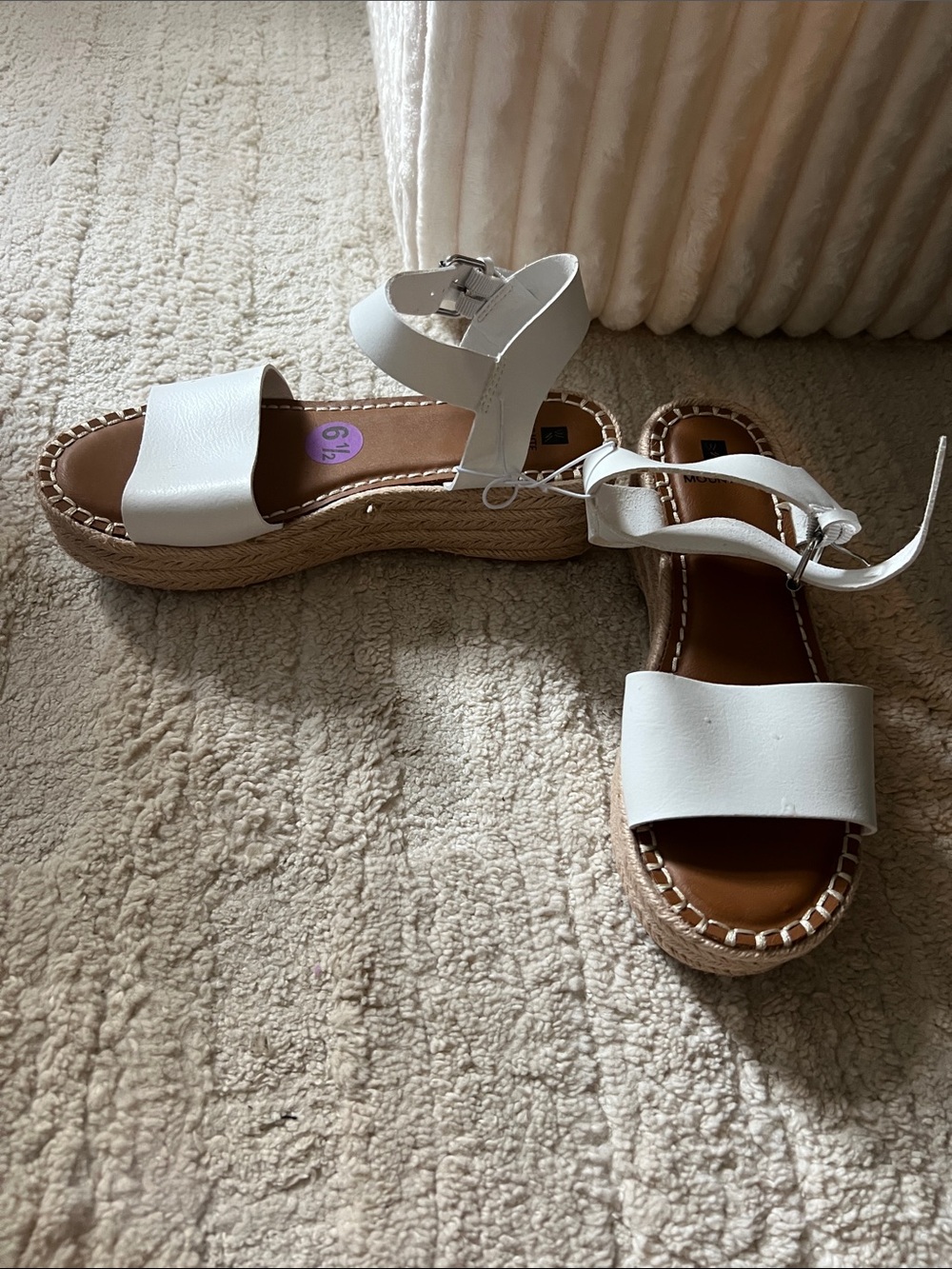 White Mountain White Espadrille Platform Sandals with Ankle Strap - White/Tan